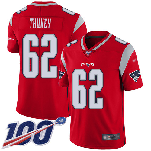 New England Patriots Football #62 100th Season Inverted Legend Limited Red Men Joe Thuney NFL Jersey